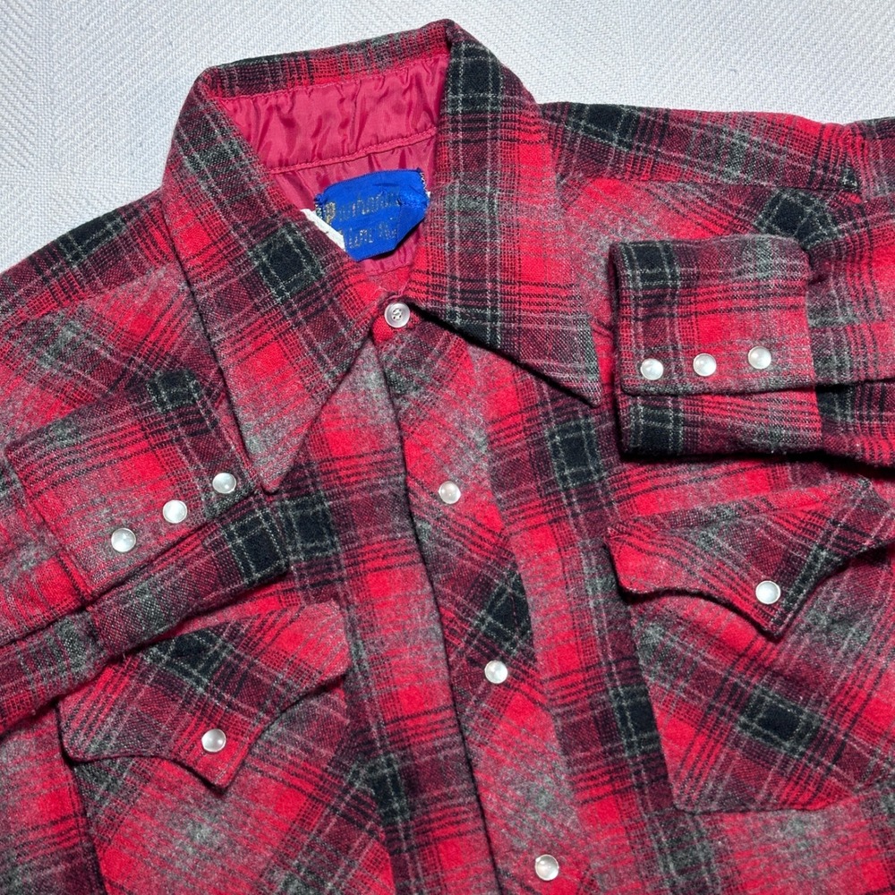 Vintage Panhandle Slim Western Shirt 16-34 Wool Flannel Pearl Snap Red Plaid